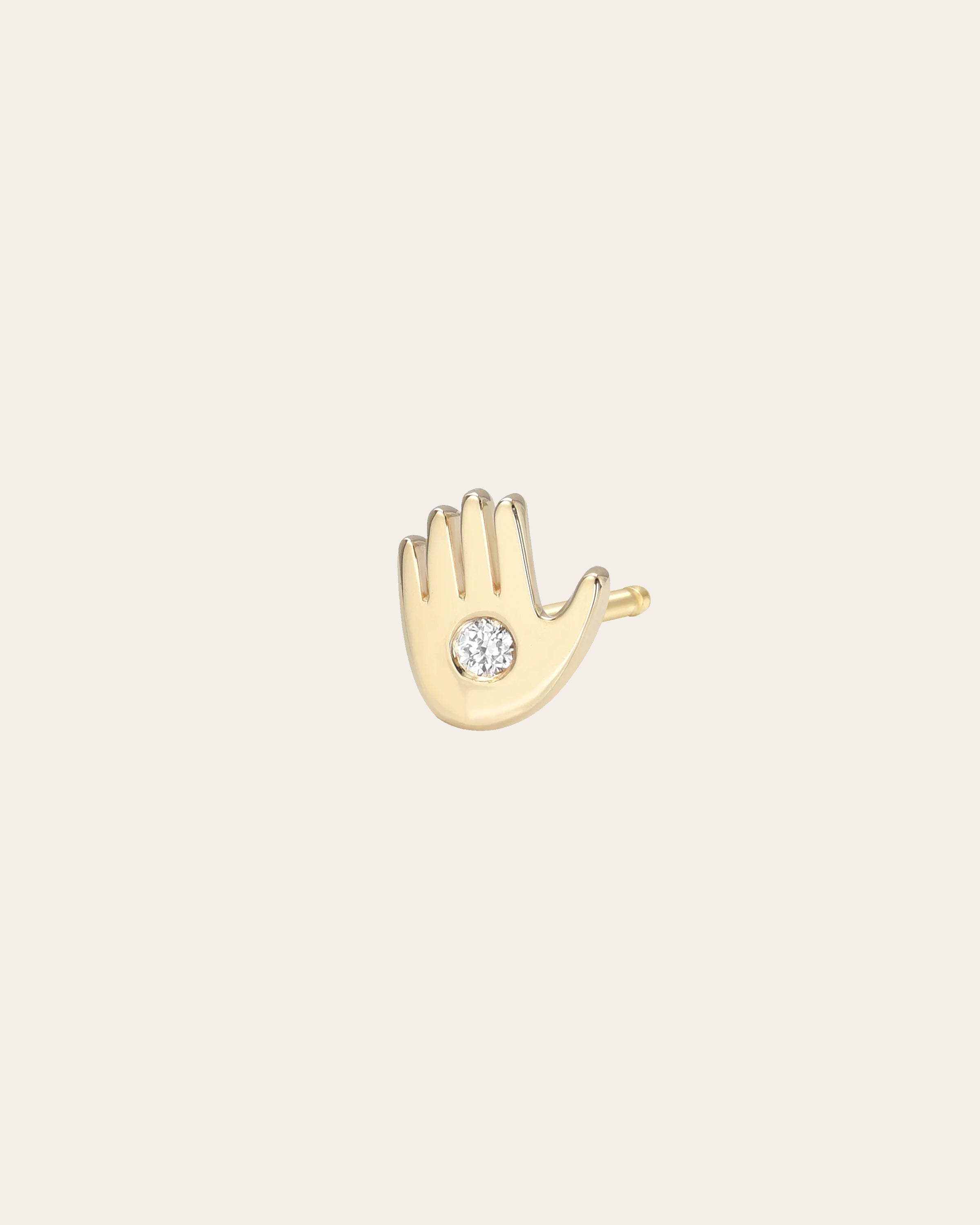 14k Gold Tiny Hamsa With Diamond Stud Earring