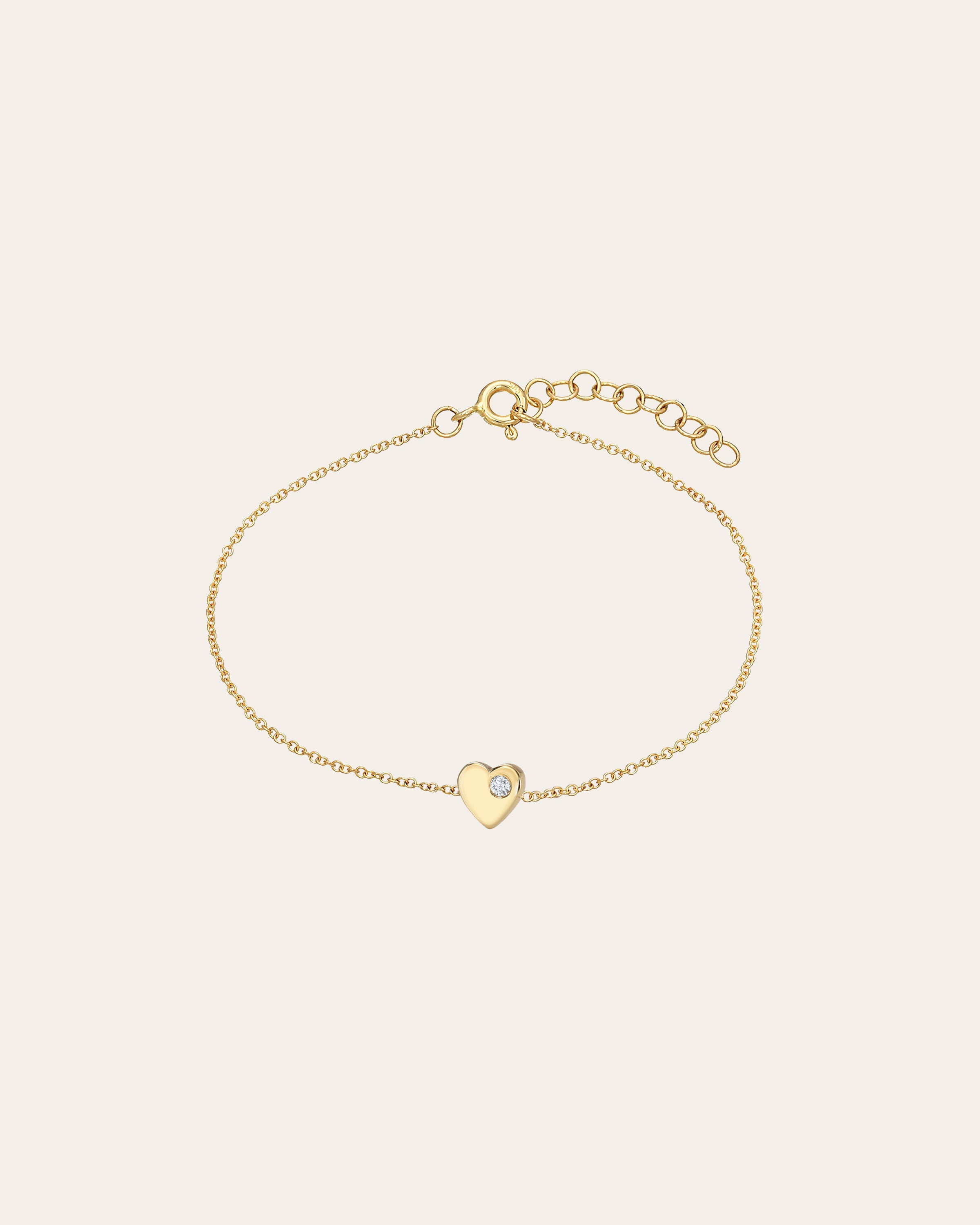 14k Gold Tiny Heart Bracelet With Diamond