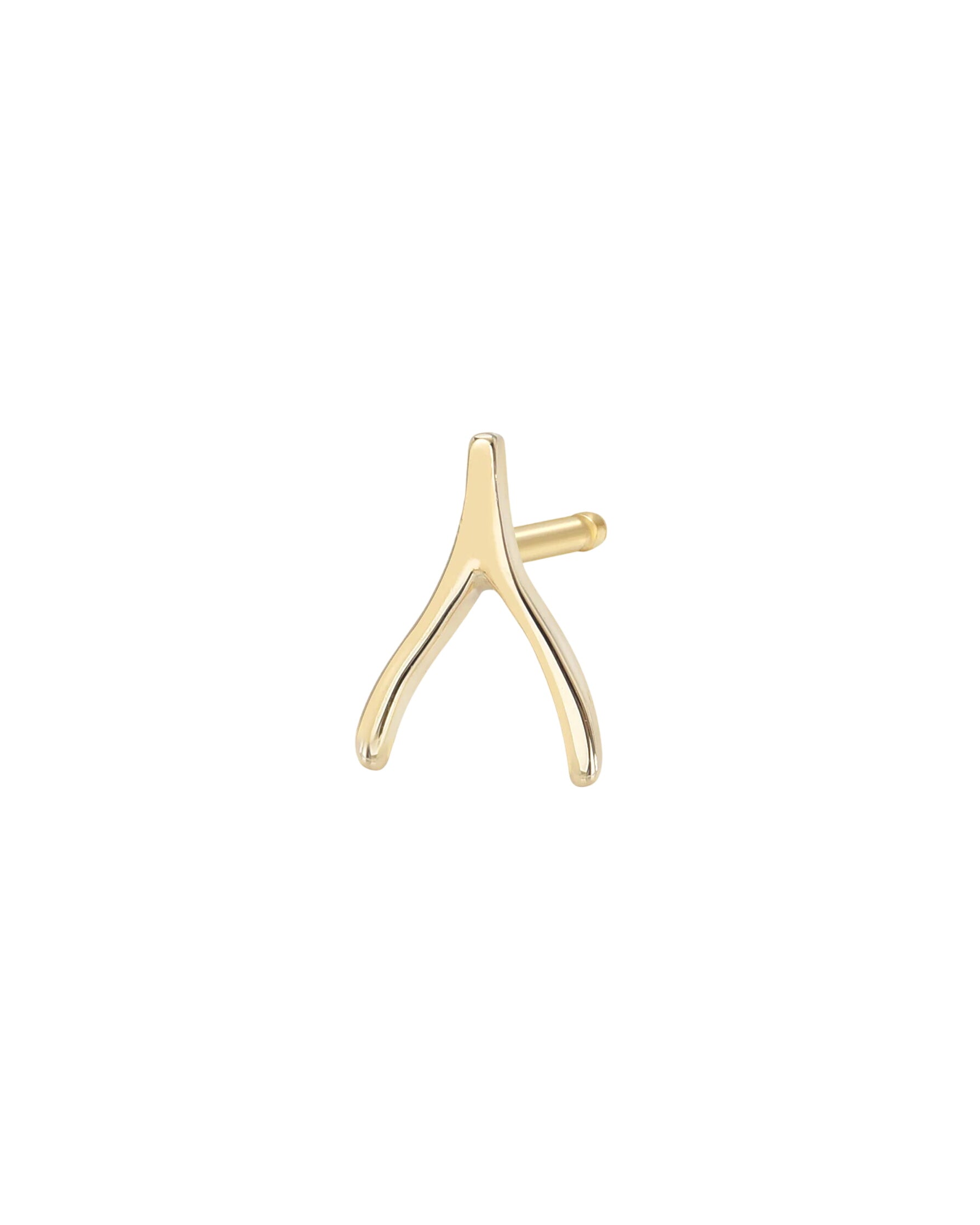 14k Gold Tiny Wishbone Stud Earring