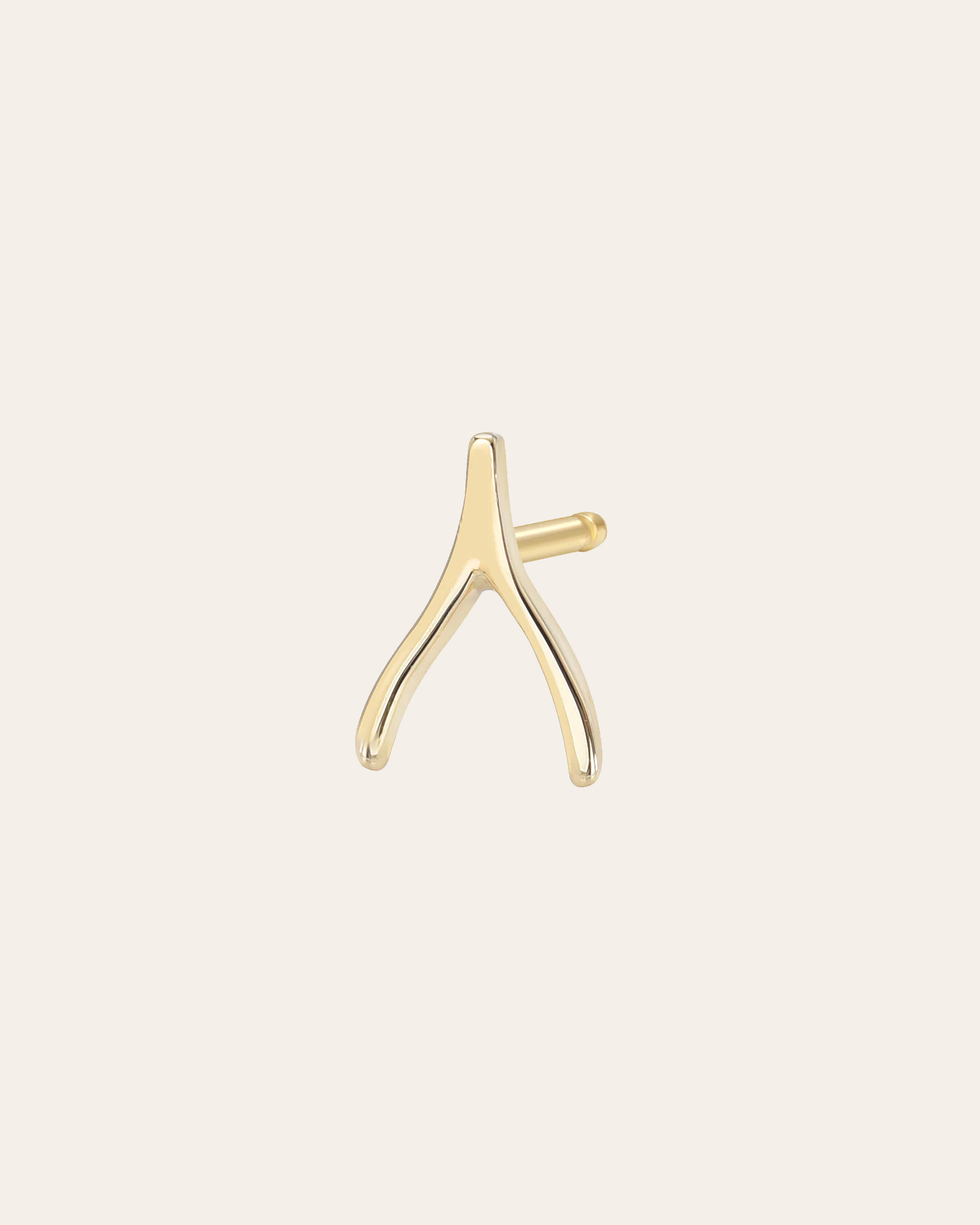 14k Gold Tiny Wishbone Stud Earring