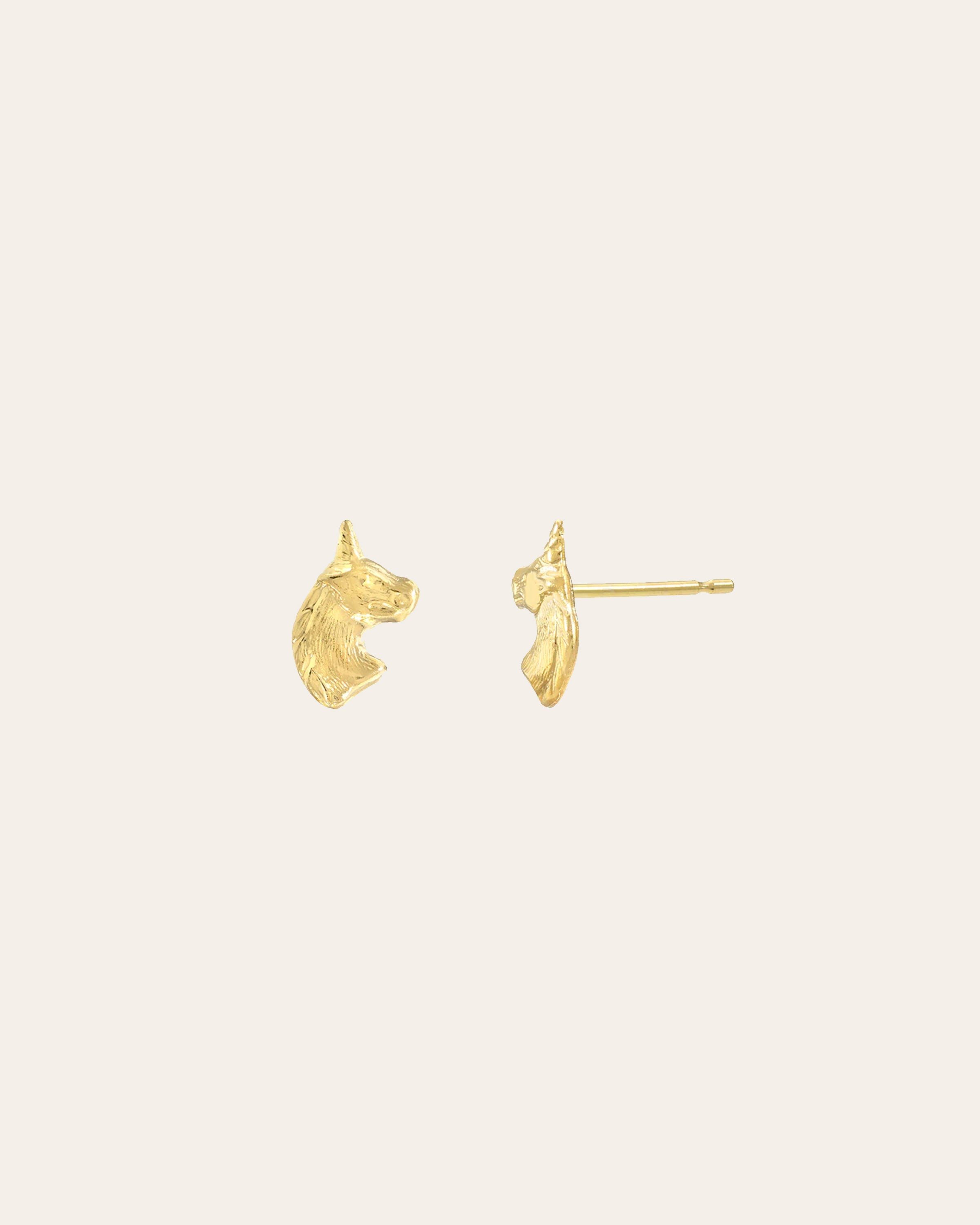 14k Gold Unicorn Stud Earrings