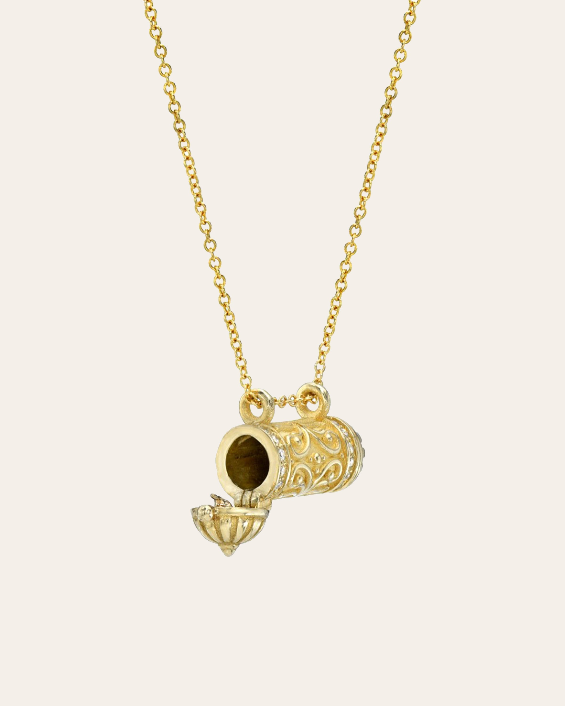 14k Gold And Diamond Amulet Necklace