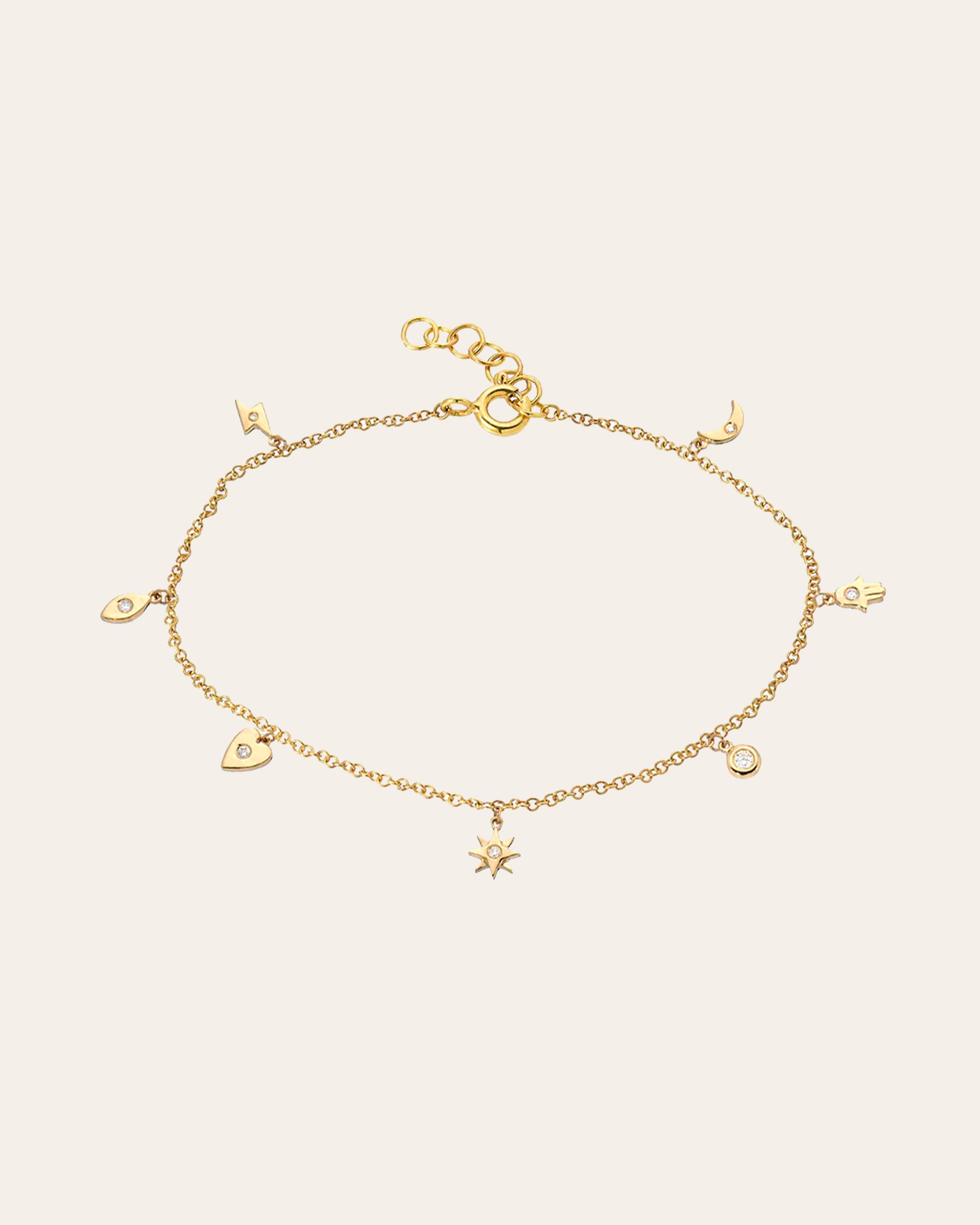 14k Gold And Diamond  Charm Bracelet