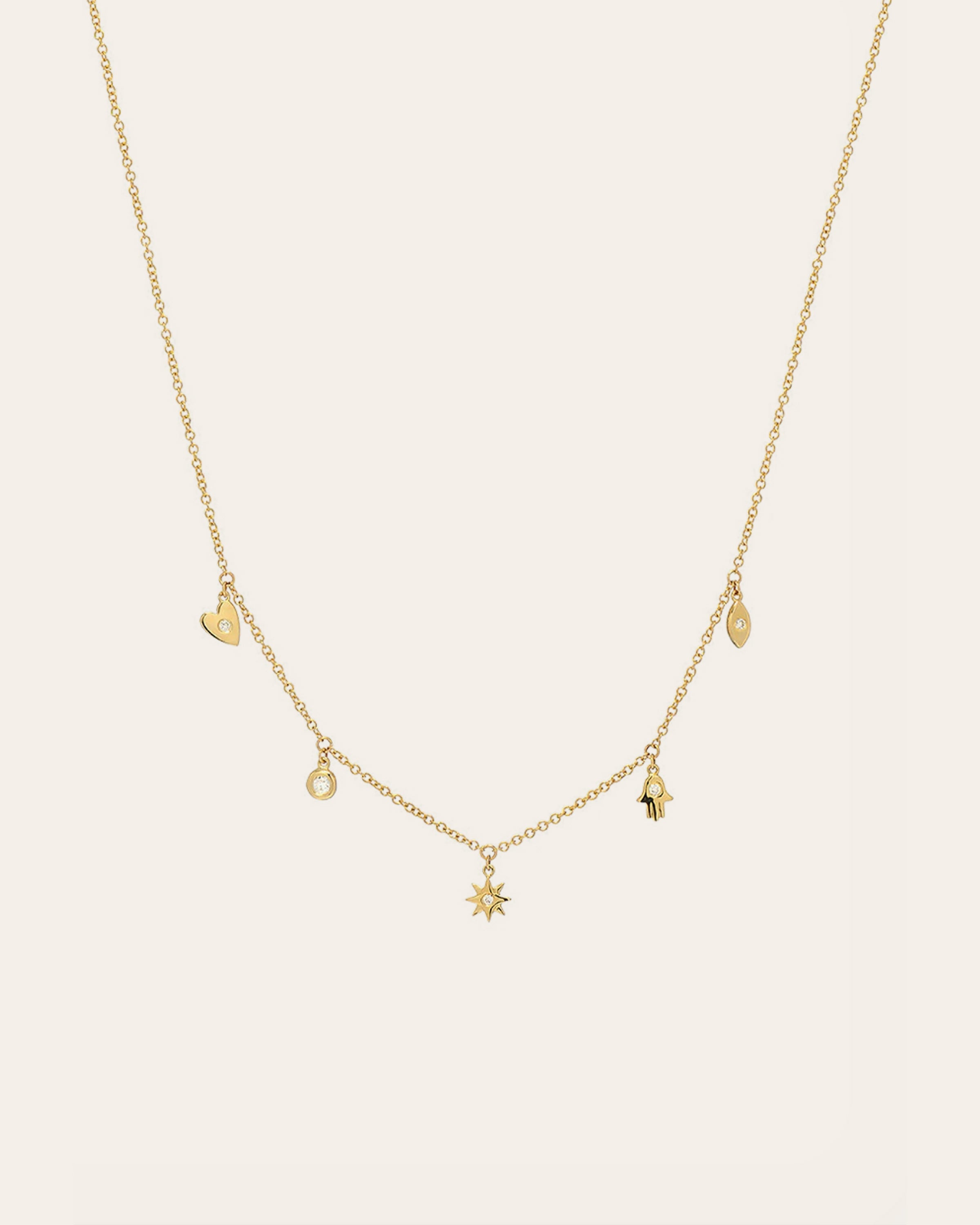 14k Gold And Diamond Charms Necklace