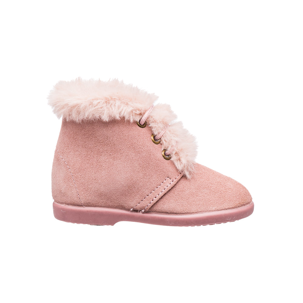 Teddy Bootie With Laces Suede Pink