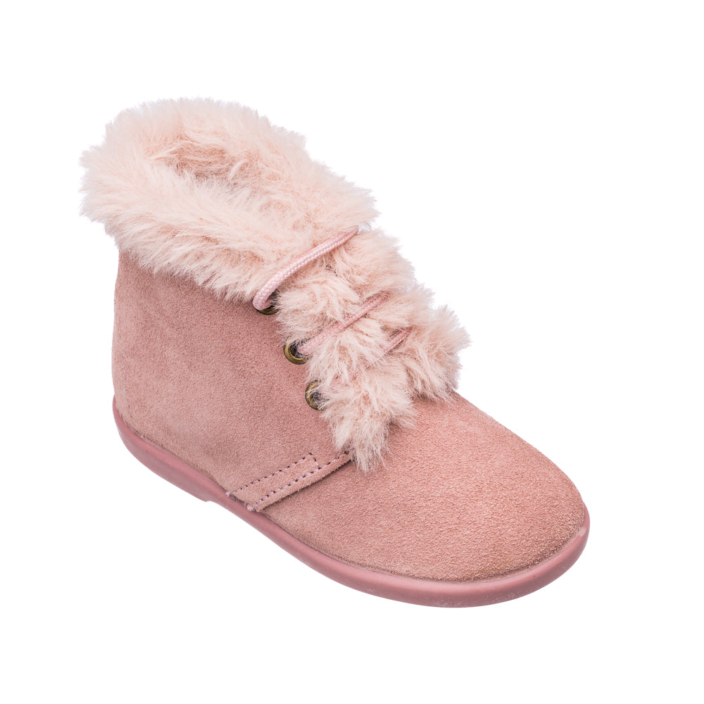 Teddy Bootie With Laces Suede Pink