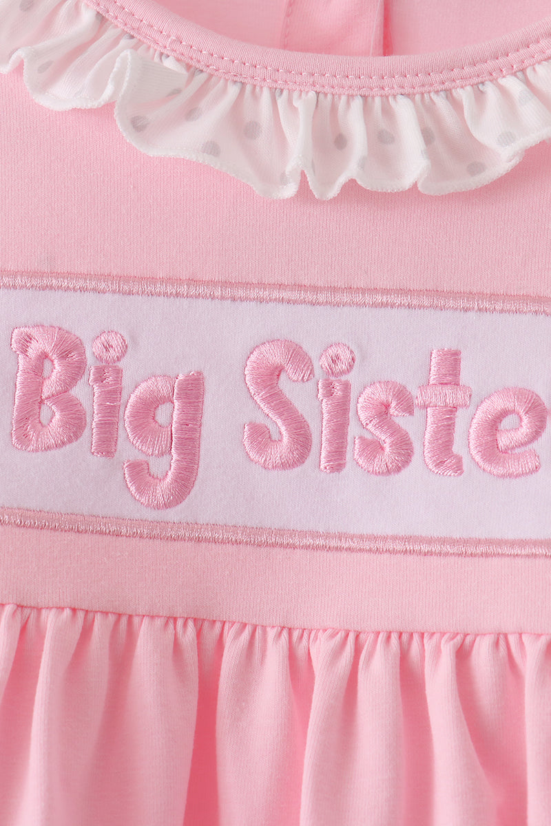 Pink Big Sister Embroidery Ruffle Pants Set