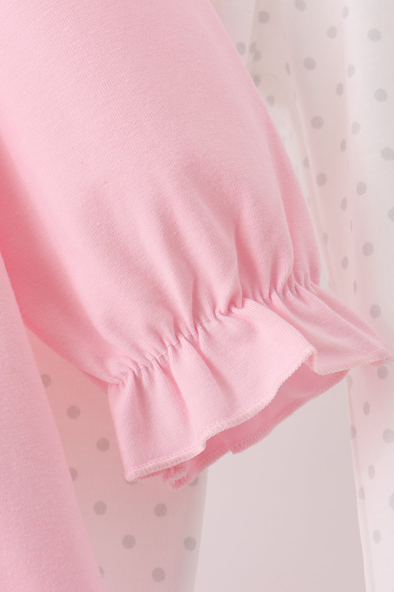 Pink Big Sister Embroidery Ruffle Pants Set