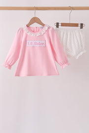 Pink Lil Sister Embroidery Ruffle Bloomer Set