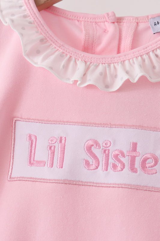Pink Big Sister Embroidery Ruffle Pants Set