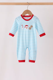 Blue Milk Santa Cookies Stripe Romper