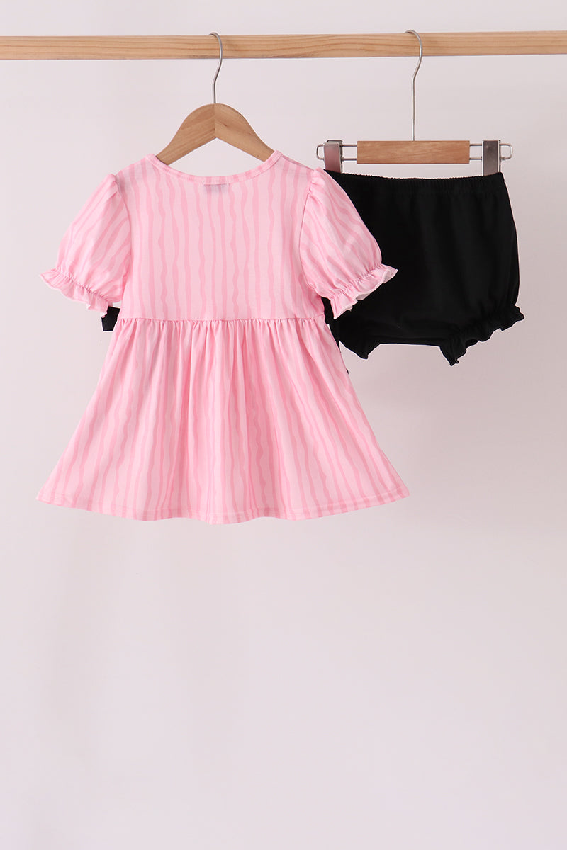 Pink Ghost Applique Stripe Bloomer Set