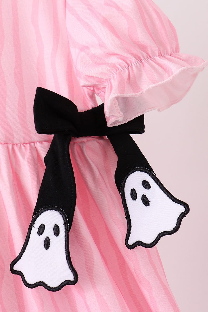 Pink Ghost Applique Stripe Dress