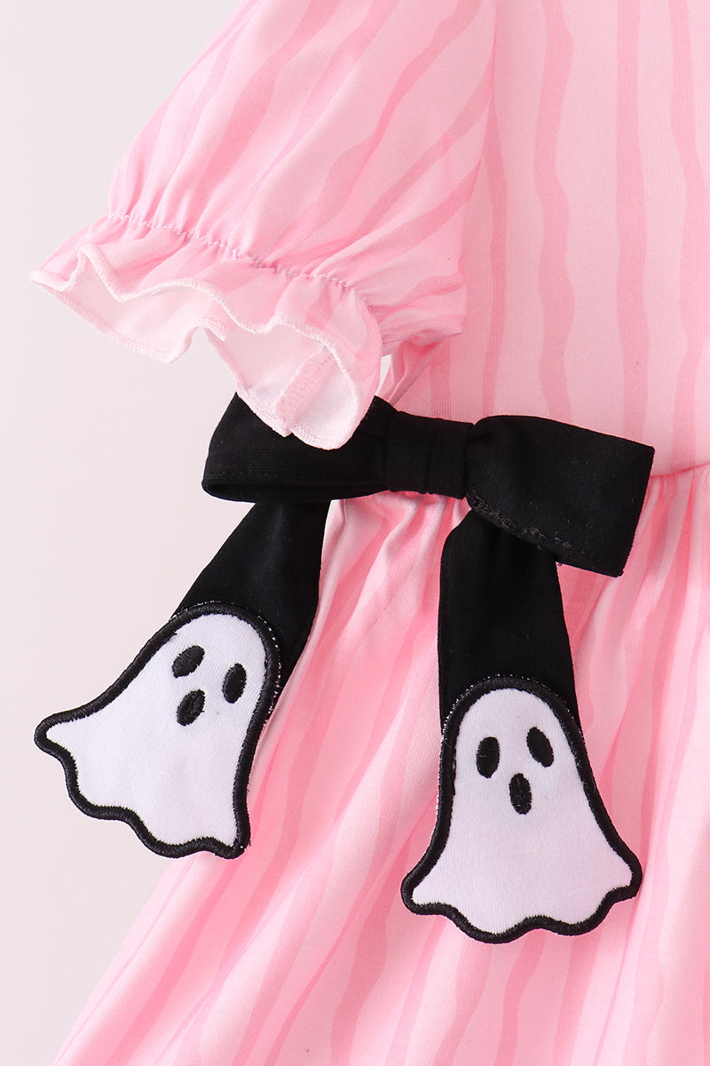 Pink Ghost Applique Stripe Pants Set