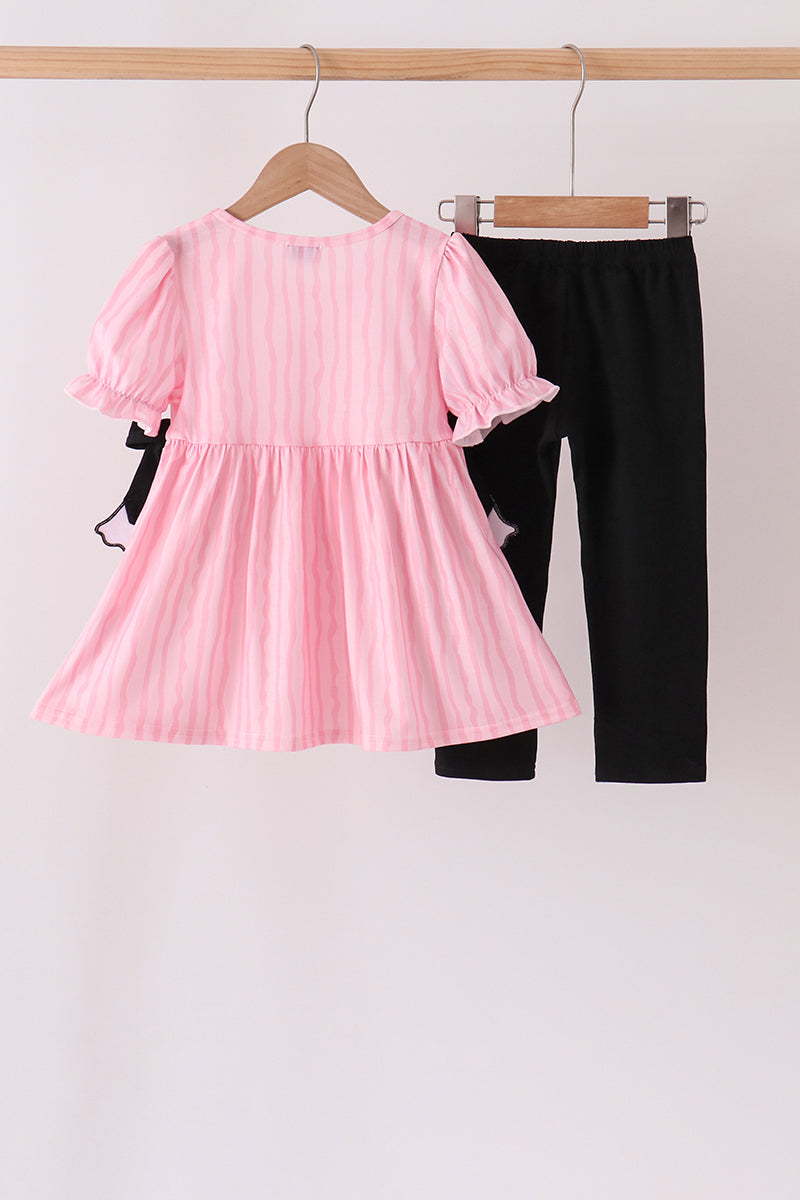 Pink Ghost Applique Stripe Pants Set
