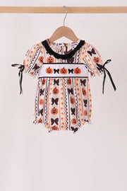 Pumpkin Bow Embroidery Ruffle Bubble