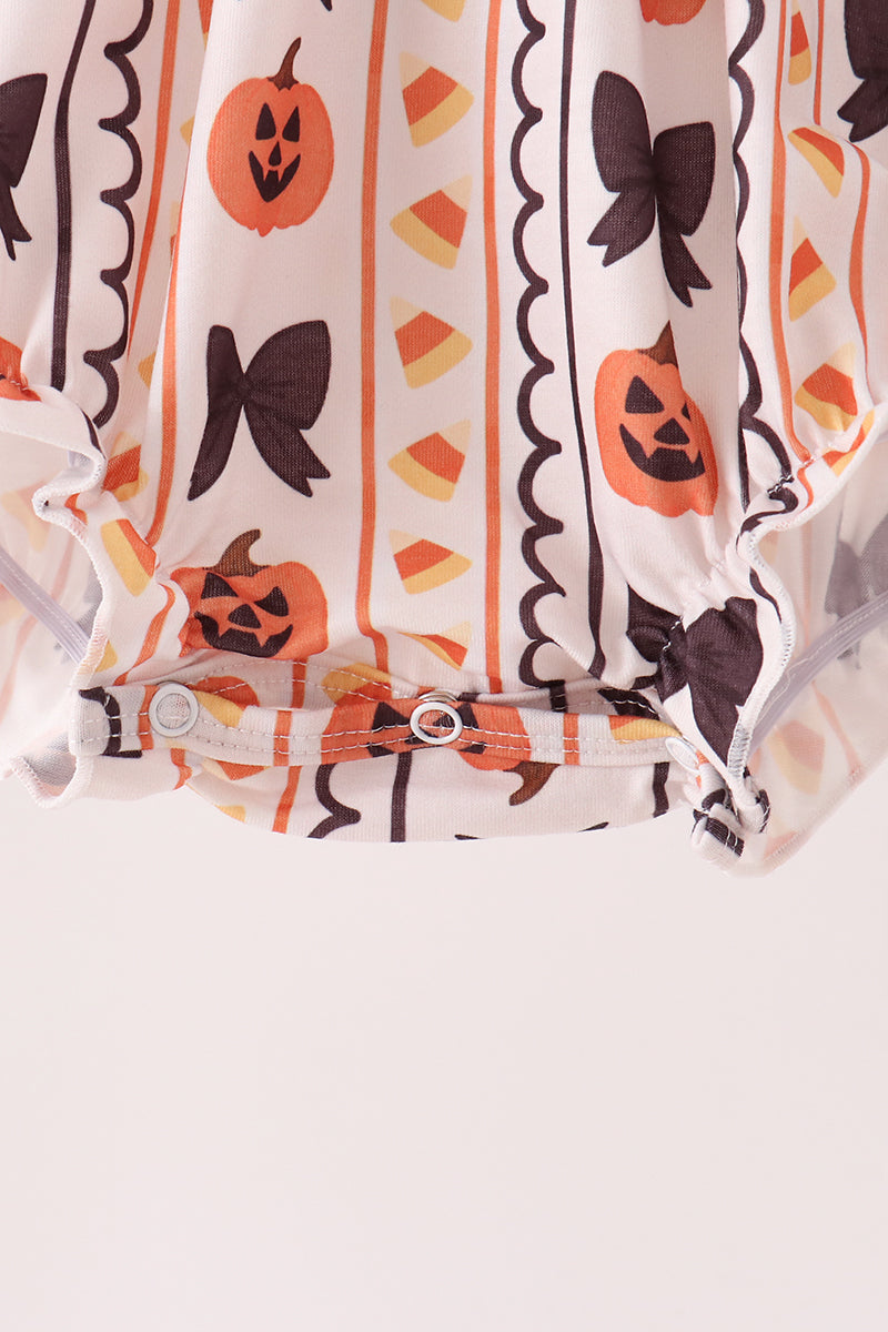 Pumpkin Bow Embroidery Ruffle Bubble