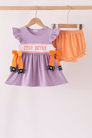Purple Spider Smocked Ruffle Bloomer Set