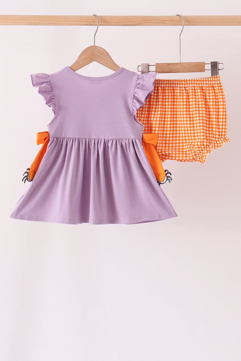 Purple Spider Smocked Ruffle Bloomer Set