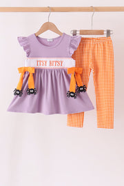 Purple Spider Smocked Ruffle Pants Set