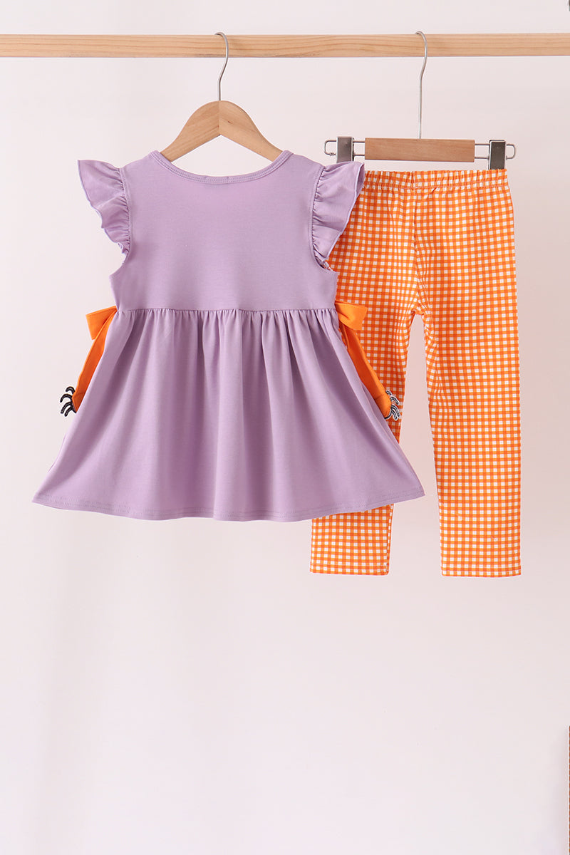 Purple Spider Smocked Ruffle Pants Set