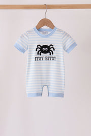 Blue Stripe Spider Embroidery Romper