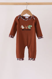 Brown Camouflage Hunting Embroidery Romper