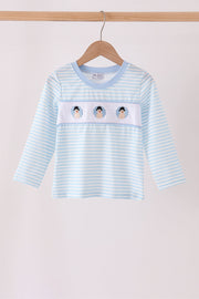 Blue Turkey Embroidery Stripe Top