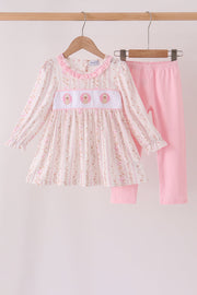Pink Floral Turkey Embroidery Ruffle Pants Set