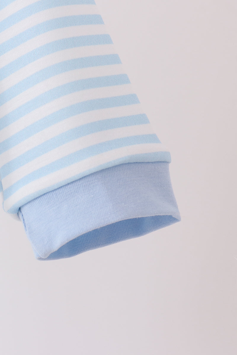 Blue Turkey Embroidery Stripe Romper