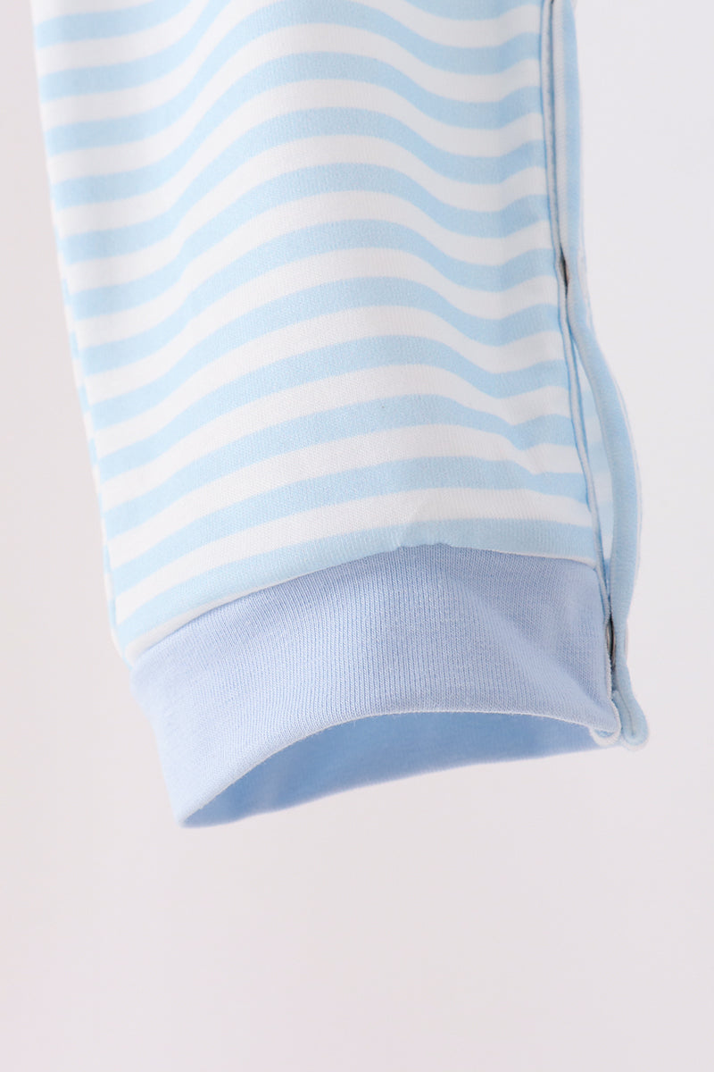 Blue Turkey Embroidery Stripe Romper