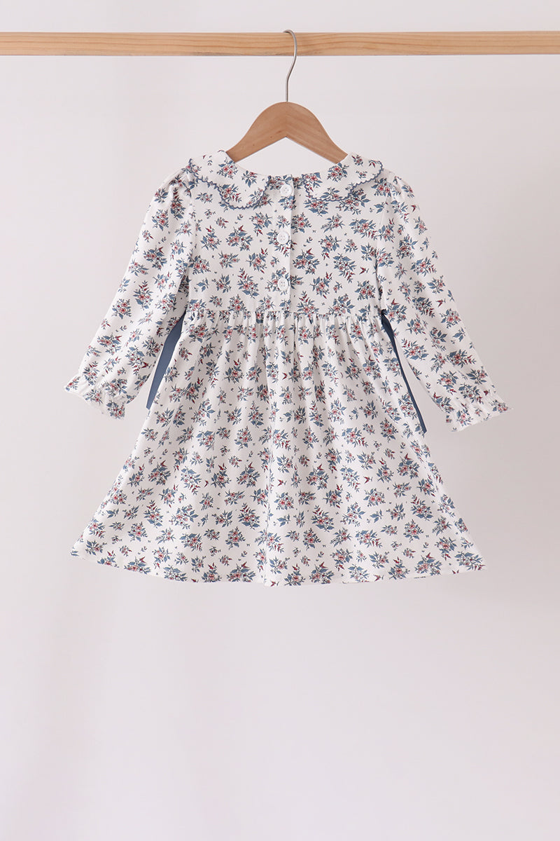 Teal Floral Smocked Bow Dress