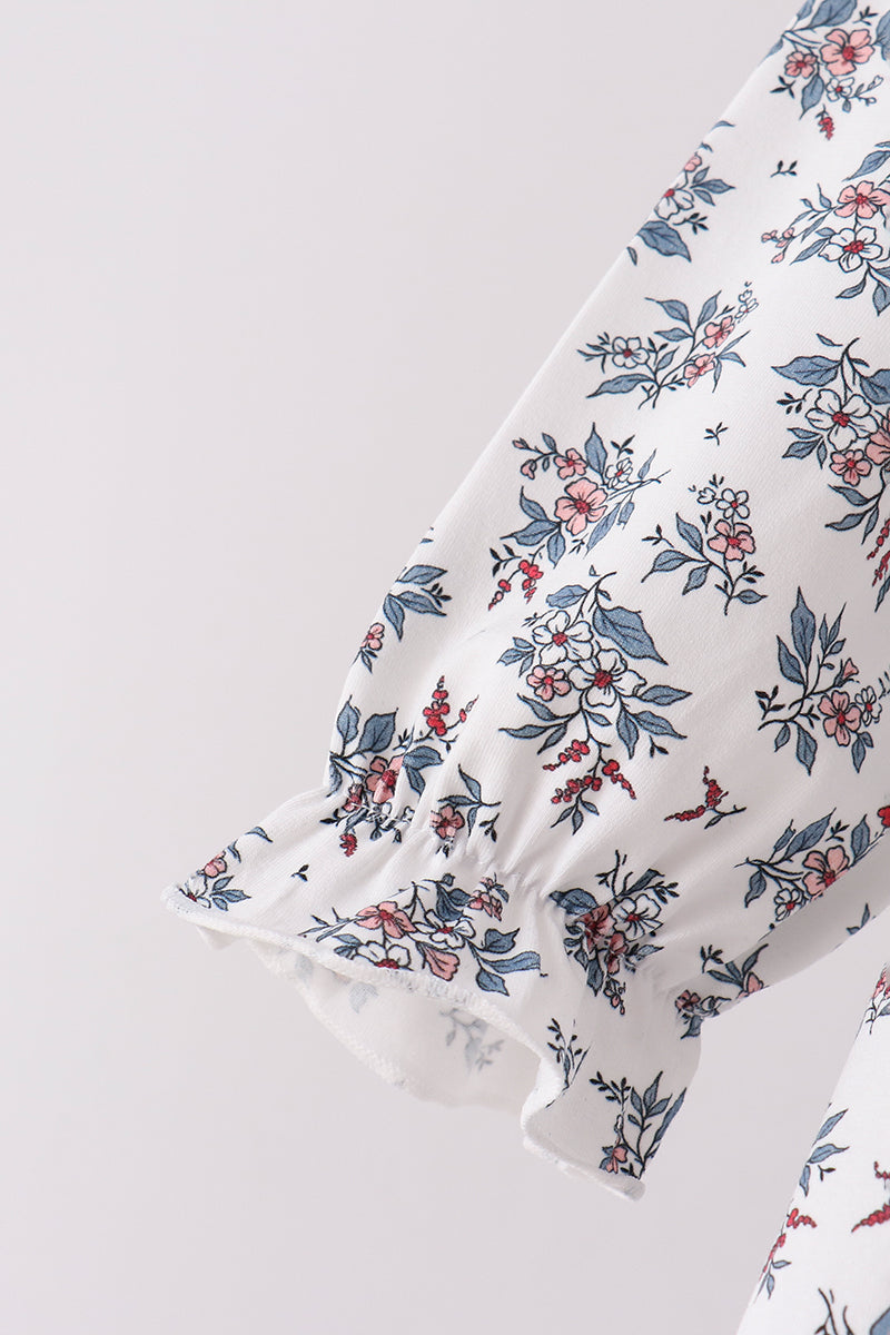 Teal Floral Smocked Pants Set