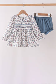 Teal Floral Smocked Bloomer Set
