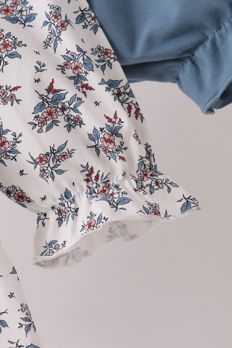 Teal Floral Smocked Bloomer Set