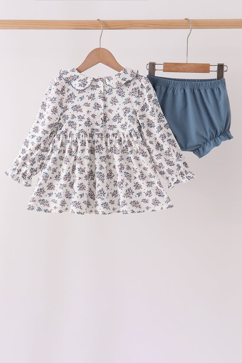 Teal Floral Smocked Bloomer Set