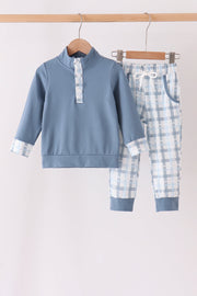 Blue Plaid Jogger Set