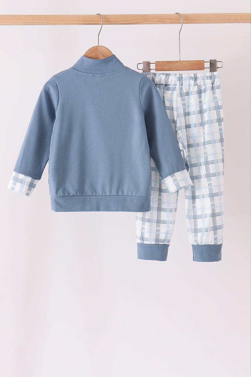 Blue Plaid Jogger Set