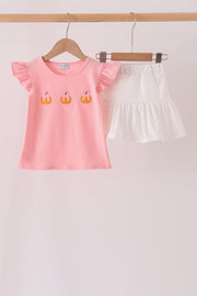 Pink Pumpkin Embroidery Skorts Set