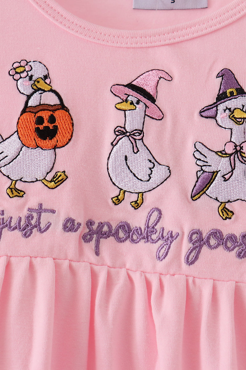 Pink Goose Embroidery Ruffle Dress