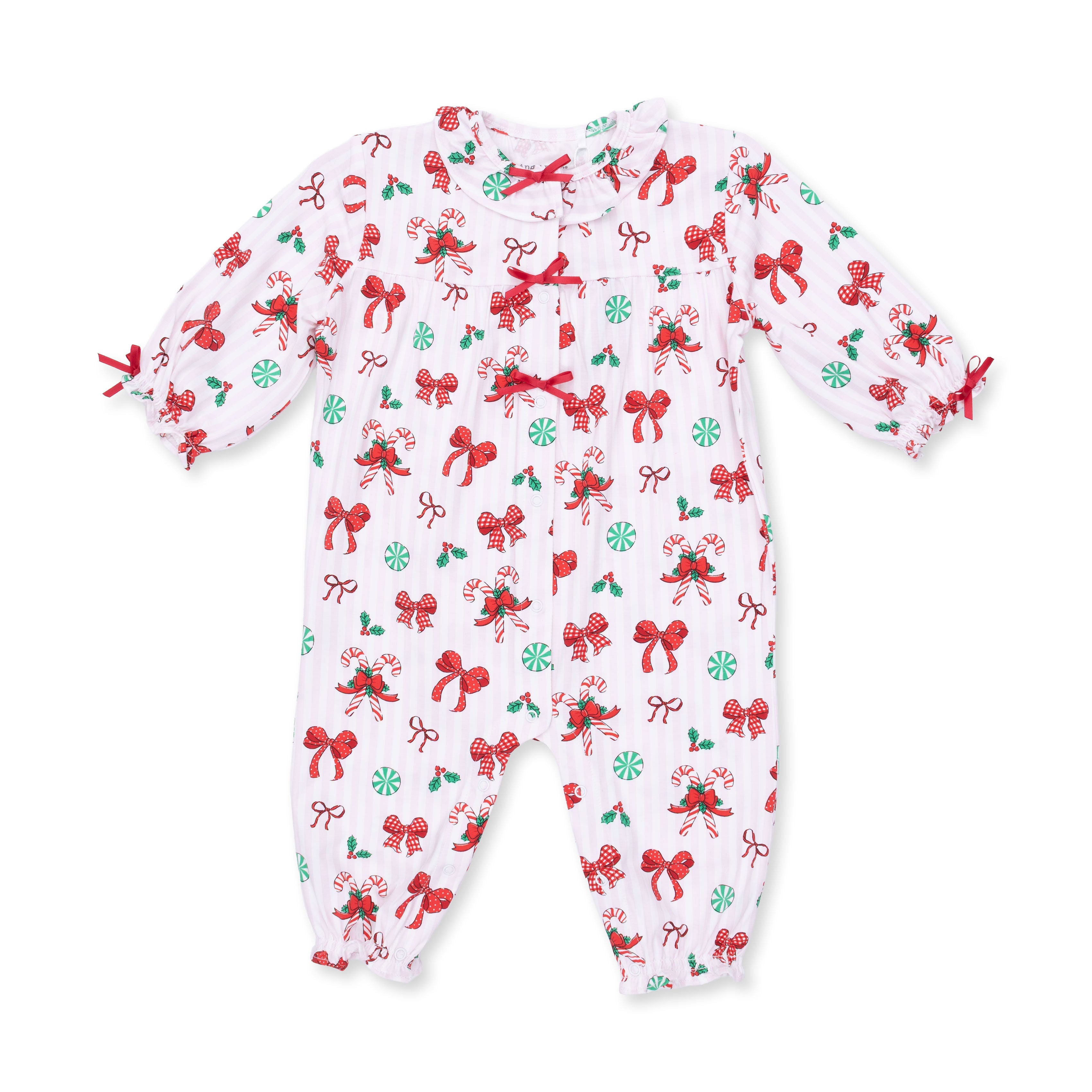 Bows & Candy Canes - Long Sleeve Ruffle Collar Romper