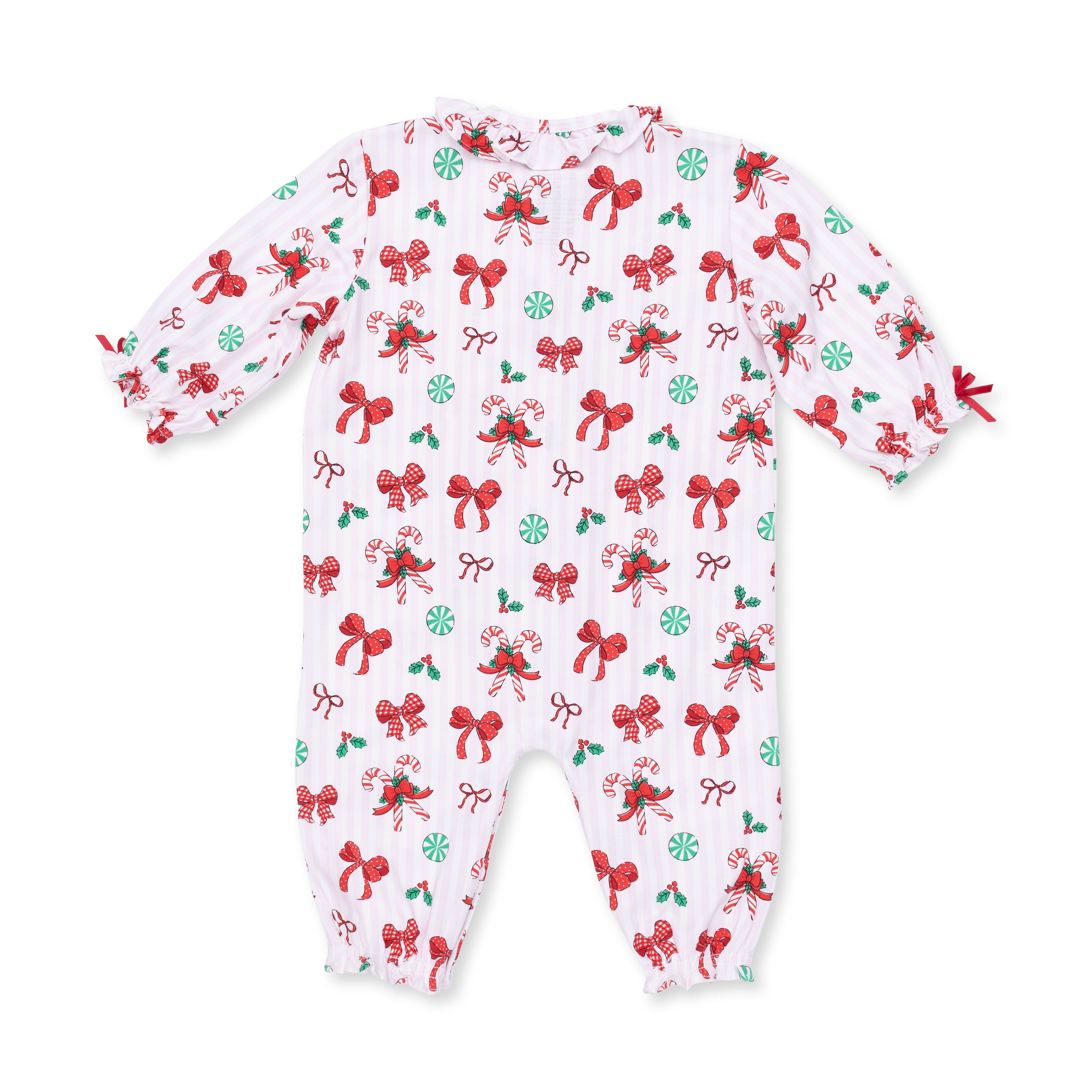 Bows & Candy Canes - Long Sleeve Ruffle Collar Romper