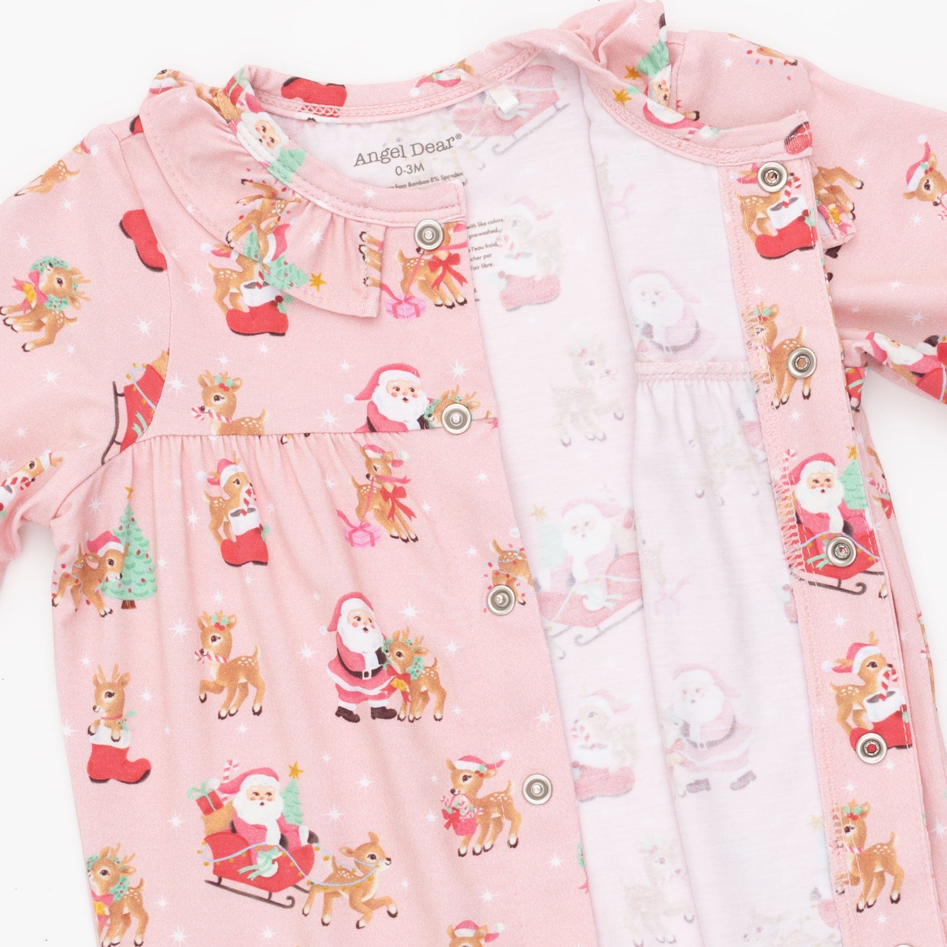Vintage Reindeer & Santa Pink - Long Sleeve Ruffle Collar Romper