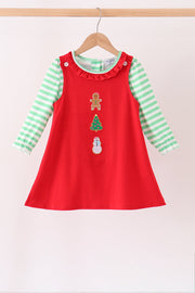 Red Gingerbread Tree Embroidery 2pc Set