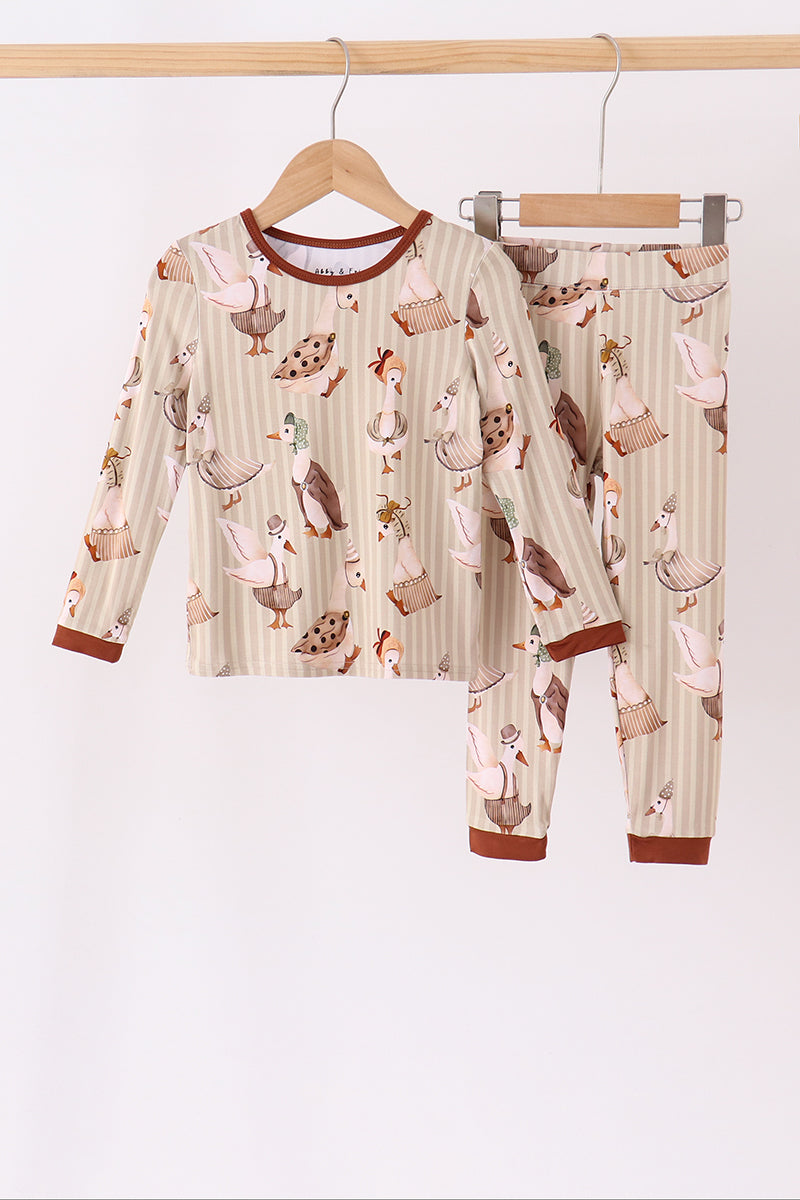 Brown Goose Print Bamboo Pajama Set