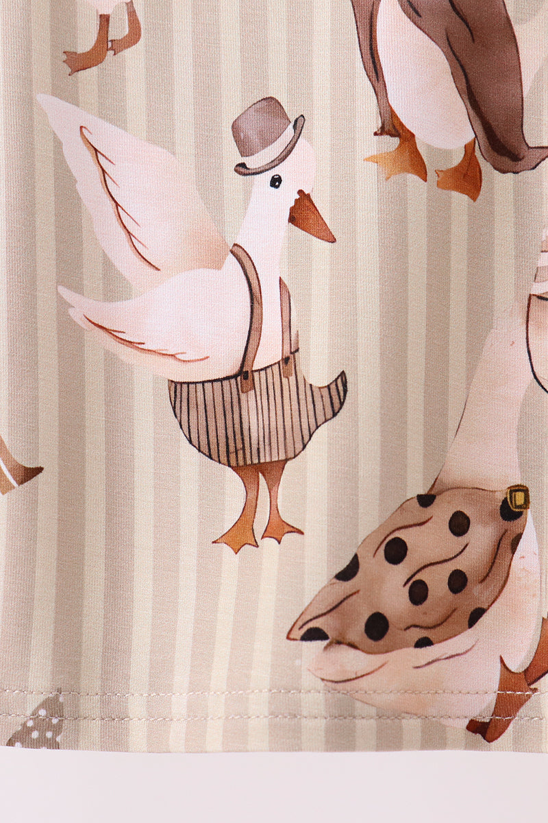 Brown Goose Print Bamboo Pajama Set