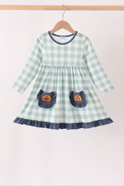 Sage Turkey Embroidery Gingham Dress