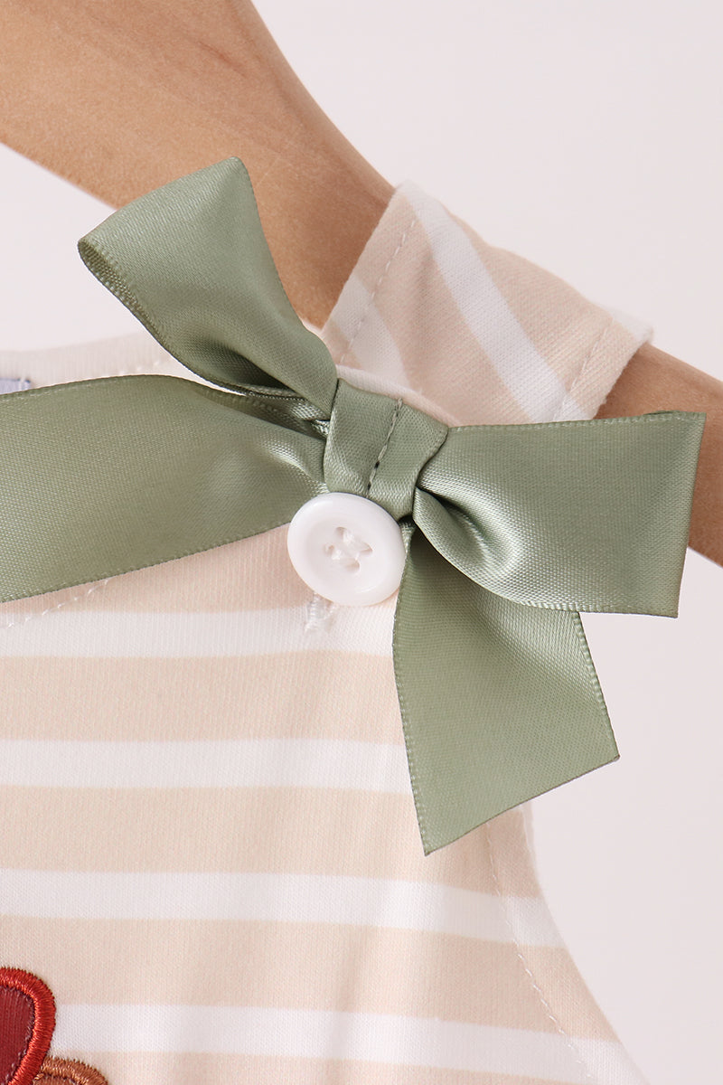 Olive Turkey Applique Stripe Ruffle Romper