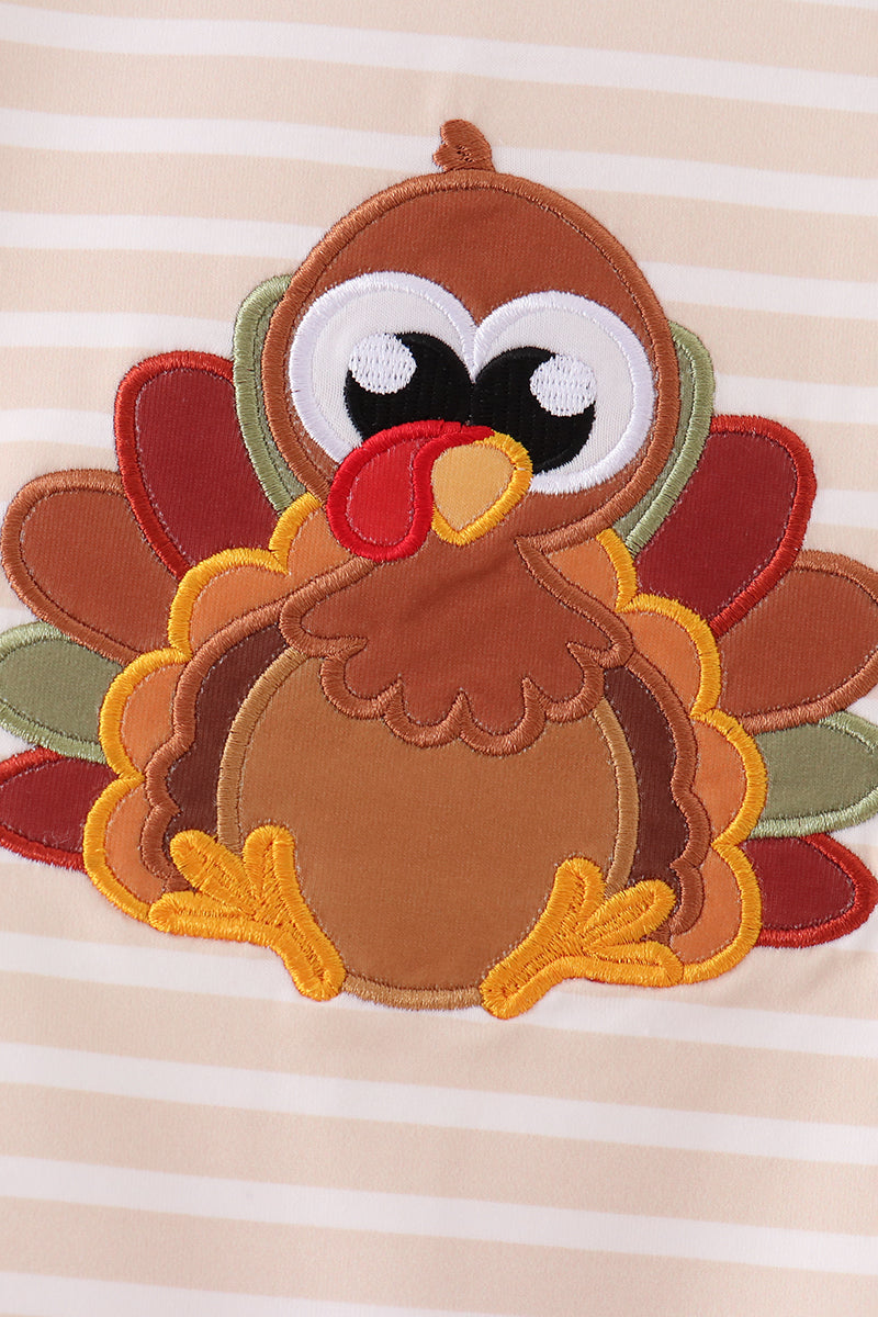 Olive Turkey Applique Stripe Romper