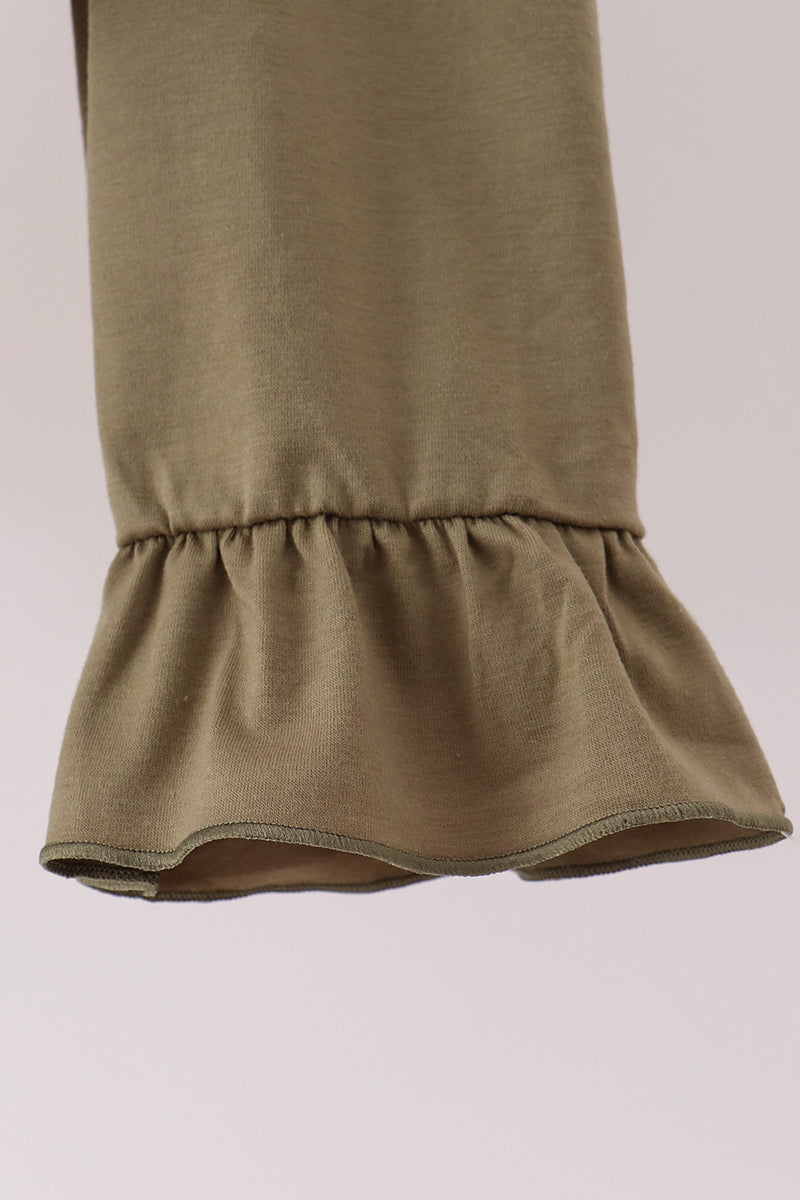 Olive Turkey Applique Stripe Ruffle Pants Set